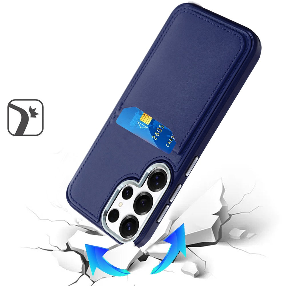 For Samsung Galaxy S24 Ultra PU Leather Wallet Cover with Credit Card Holder, Kickstand & Mirror Inside Slim Fit TPU & PC Hybrid Design Case Cover