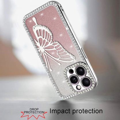 For Apple iPhone 12 /12 Pro Butterfly Glitter Diamond Shimmer Hybrid Slim & Stylish Electroplated Sparkly Bling Shockproof TPU Protective Case Cover