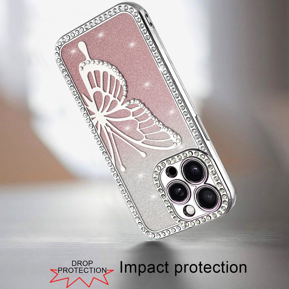 For Apple iPhone 11 Pro Max Butterfly Glitter Diamond Shimmer Hybrid Slim & Stylish Electroplated Sparkly Bling Shockproof TPU Protective Case Cover