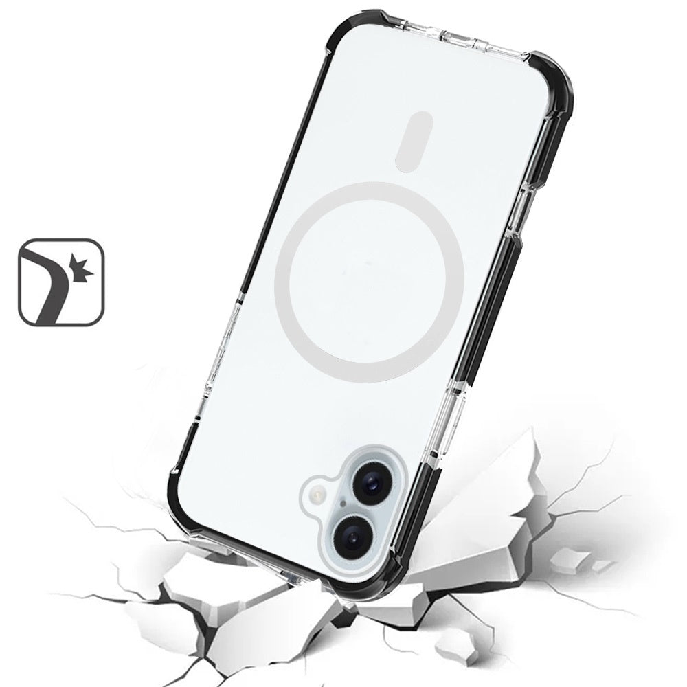 For Apple iPhone 16 (6.1") Hybrid Acrylic Transparent Hard PC + TPU Color Frame Bumper Compatible with MagSafe Case Cover
