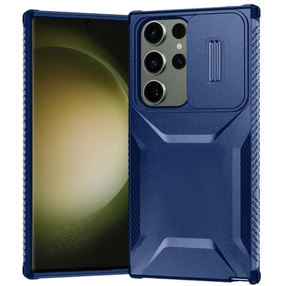 For Samsung Galaxy S23 Ultra Slim Fit Shockproof Hybrid with Slide Camera Window Covering, Rugged Tpu Silicone Hard PC Bumper Case Cover Blue