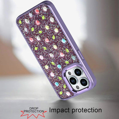 For Samsung Galaxy S26 Floral Design Embedded Glass Diamond Fancy Fashion Glitter Bling Sparkly Hybrid Rugged TPU Bumper Case Cover