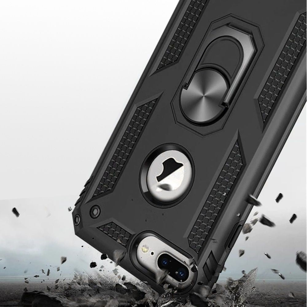 For iPhone 8 Plus / iPhone 7 Plus Hybrid Shockproof Durable 360 Degree Rotatable Ring Stand Holder Kickstand Fit Magnetic Car Mount Case Cover Black