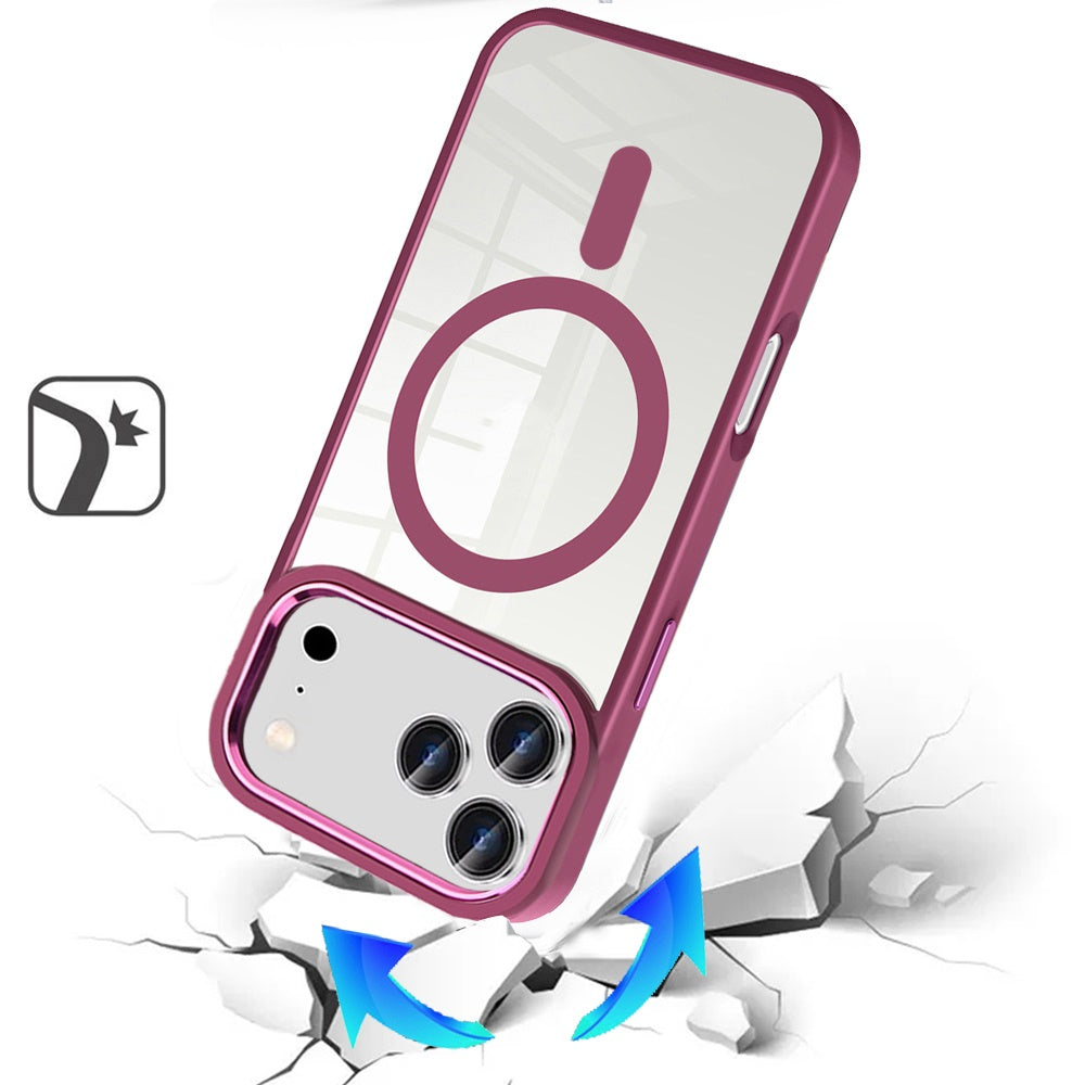 For Apple iPhone 17 Pro (6.3") MagSafe Compatible Transparent Greatest Clear Acrylic with Color Frame Thick Hybrid TPU Hard Case Cover Burgundy
