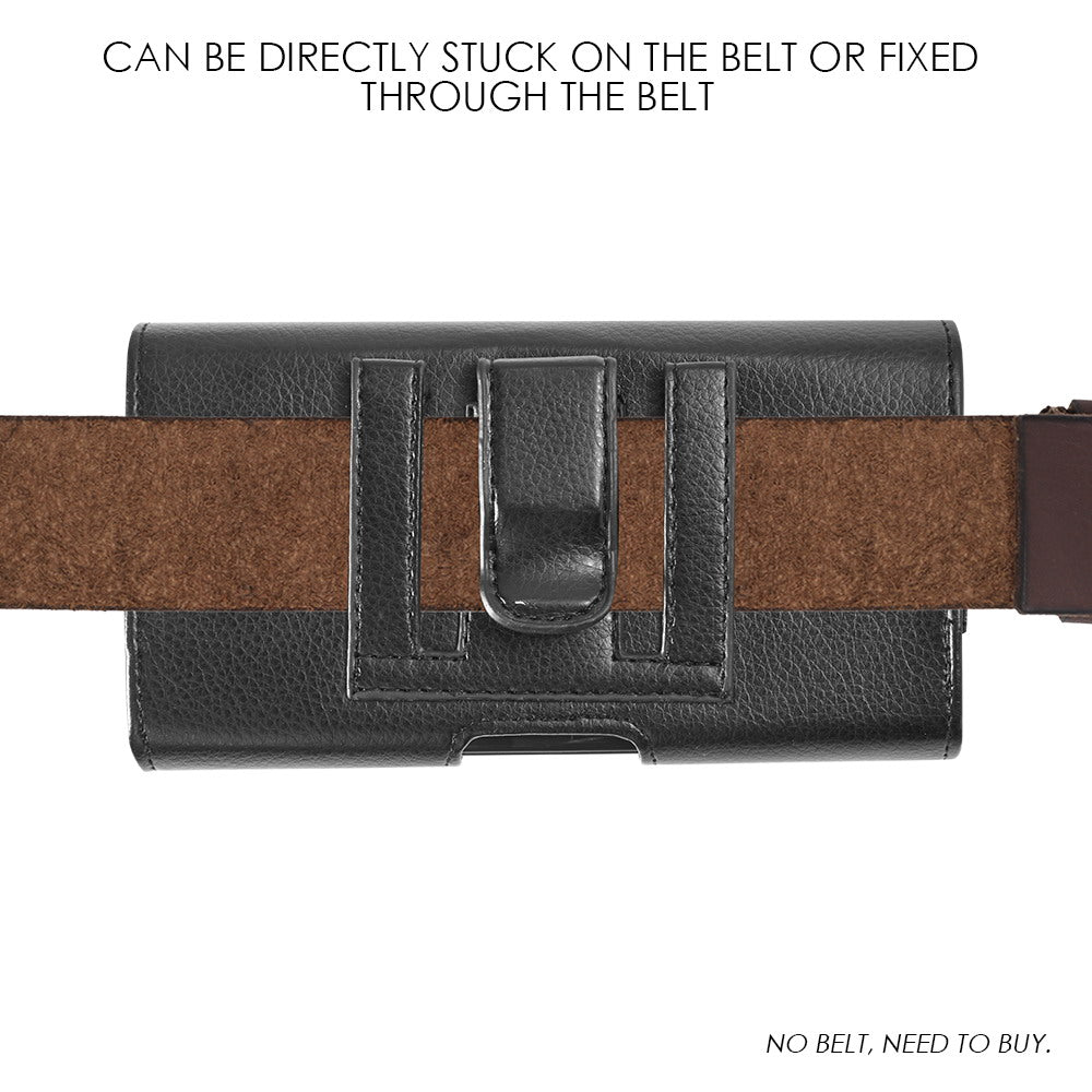 For Apple iPhone 16 Pro (6.3") Universal Horizontal PU Leather Phone Belt Holster Case Magnetic Closure with Credit Card ID Holder Pouch Cover [Black]