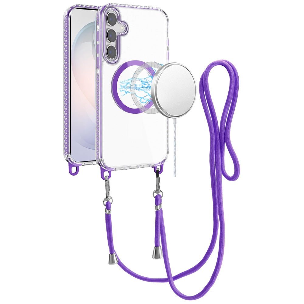 Phone Case for Samsung Galaxy S26 Transparent Magnetic Lanyard Shockproof Hybrid Clear Grip Durable Camera Protection TPU Anti-Slip Design Cover