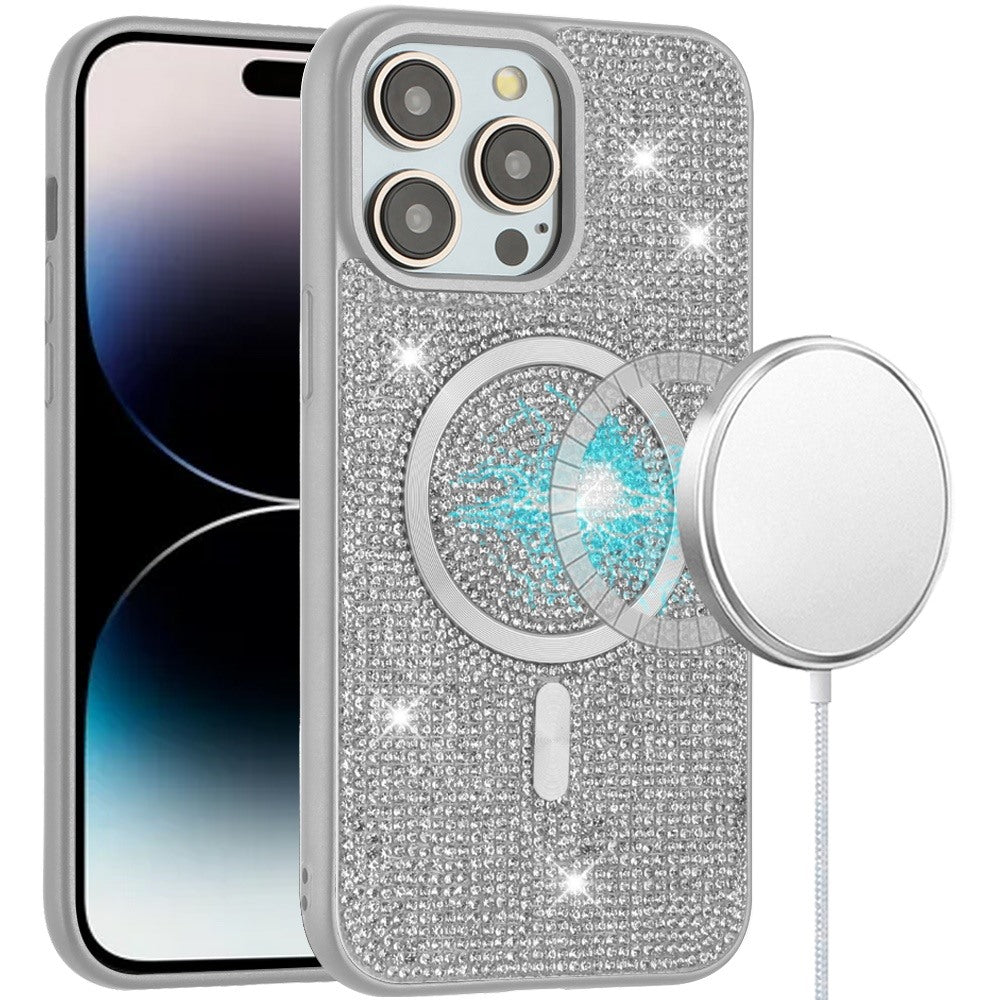 For Samsung Galaxy S25 EDGE Sparkly Diamond Bling Case Rhinestone Skin Hybrid with Magnetic Circle, MagSafe Compatible Case Cover White