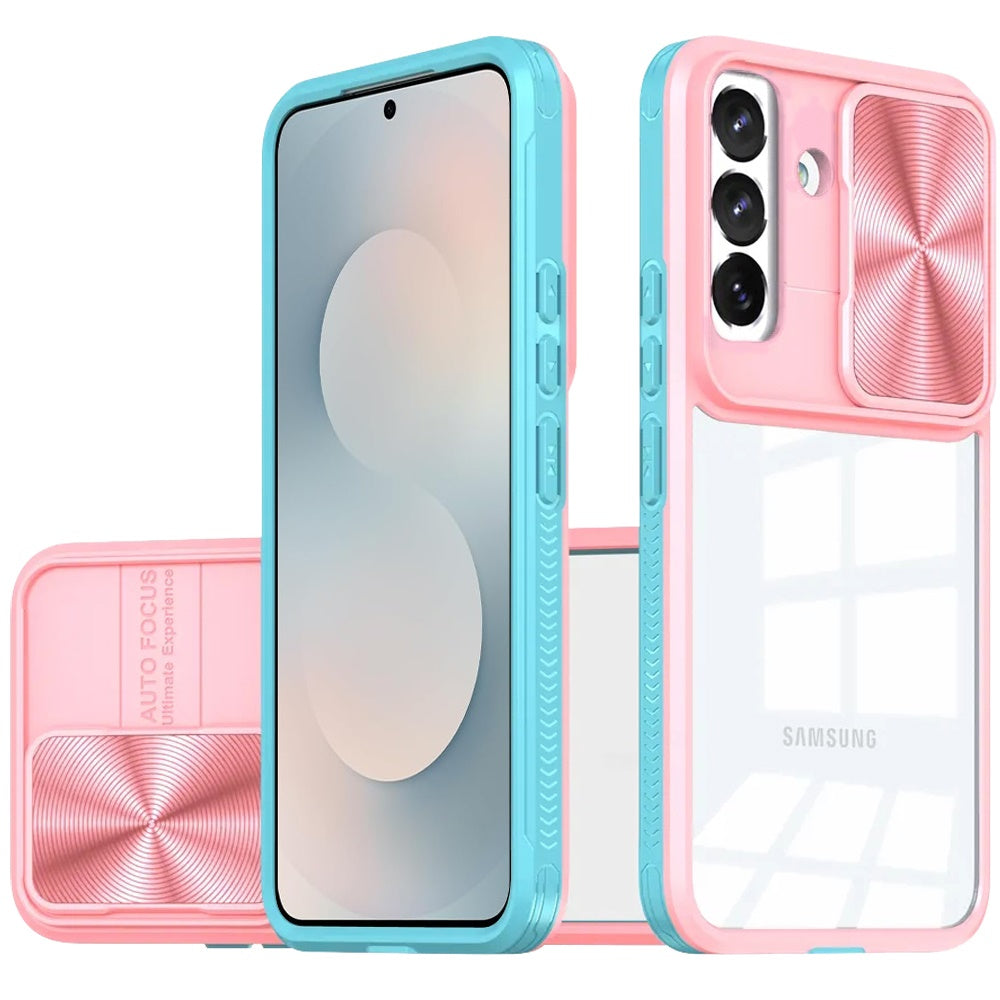 For Samsung Galaxy S25 Plus /S25+ /S24/Plus Hybrid Cases with Sliding Camera Cover Transparent Shockproof Bumper TPU Protective Case Cover Pink/Blue