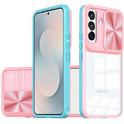For Samsung Galaxy S25 Plus /S25+ /S24/Plus Hybrid Cases with Sliding Camera Cover Transparent Shockproof Bumper TPU Protective Case Cover Pink/Blue
