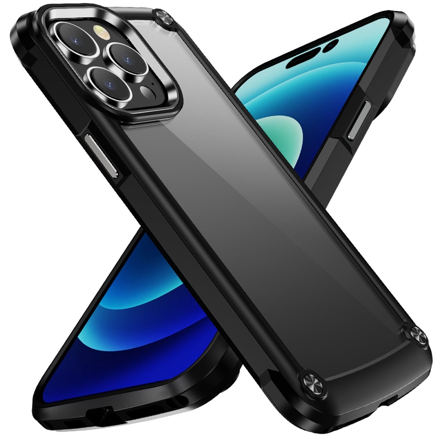 For Apple iPhone 11 Pro Max Hybrid Transparent Rubber with Metal Buttons & Camera Edges Hard TPU Corner Frame Bumper Case Cover Blue