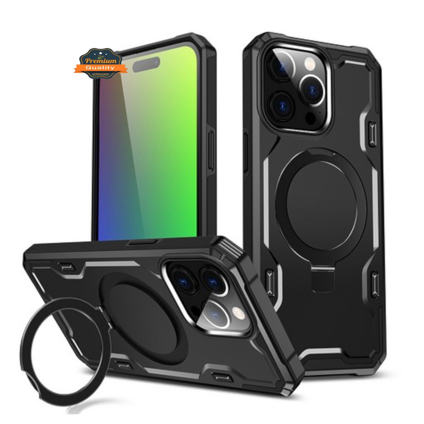 For Apple iPhone 15 (6.1") Hybrid Magnetic Ring Stand Invisible Foldable Military Grade Shockproof Fit with Magsafe  Phone Case Cover