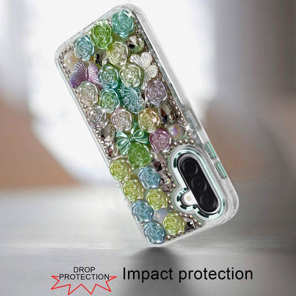 For Samsung Galaxy A57 Muti-Color Floral Fashion Bling Crystal 3D Full Diamonds Stones Sparkle Rhinestone Glitter Hybrid Case Cover