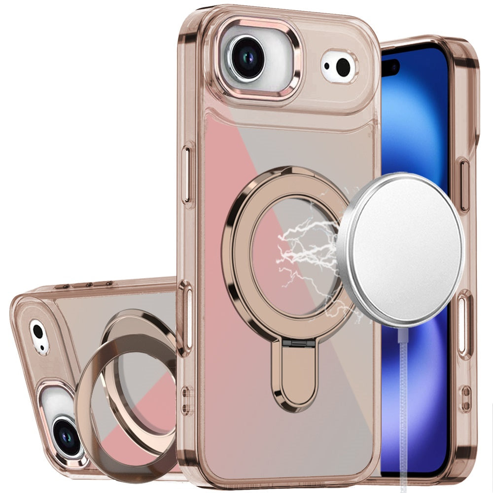 For Apple iPhone 17 AIR Chrome Hybrid with Rotating Magnetic Circle Ring Stand, Slim Shockproof Hybrid Case Cover