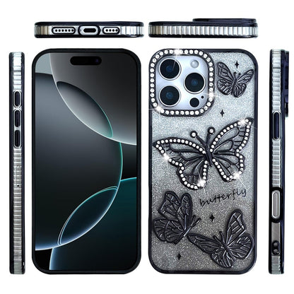 Phone Case for Apple iPhone 16 Pro Max Butterfly Freedom Shimmer Glitter Thick TPU Shockproof Anti Slip Durable Protective Design Cover