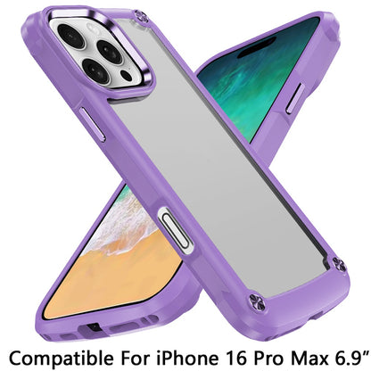 For Apple iPhone 16 Pro Max (6.9") Hybrid Transparent Rubber with Metal Buttons & Camera Edges Hard TPU Corner Bumper Case Cover