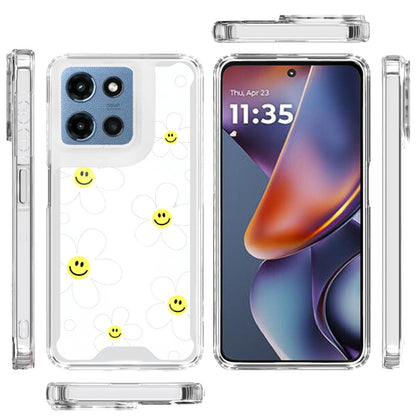 Phone Case for Motorola Moto G Play 5G 2026 Beautiful Fashion Design TPU Shockproof Hybrid Rubber PC Slim Lightweight Protective Stylish Pattern Cover White Daisies with Yellow Smiley Faces