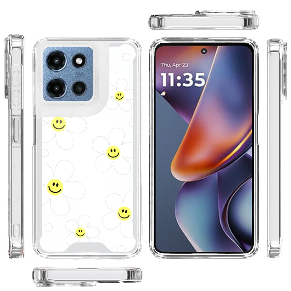 Phone Case for Motorola Moto G 5G 2026 / 2025 Beautiful Fashion Design TPU Shockproof Hybrid Rubber PC Slim Lightweight Protective Stylish Pattern Cover White Daisies with Yellow Smiley Faces