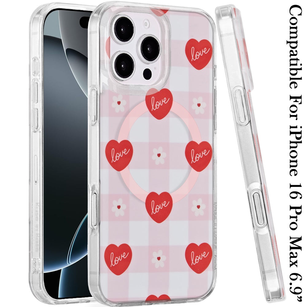 For iPhone 16 Pro Max (6.9") Stylish Pattern Fashion IMD Printed Design TPU Double Layer Slim Shockproof with Magnetic Back Case Cover