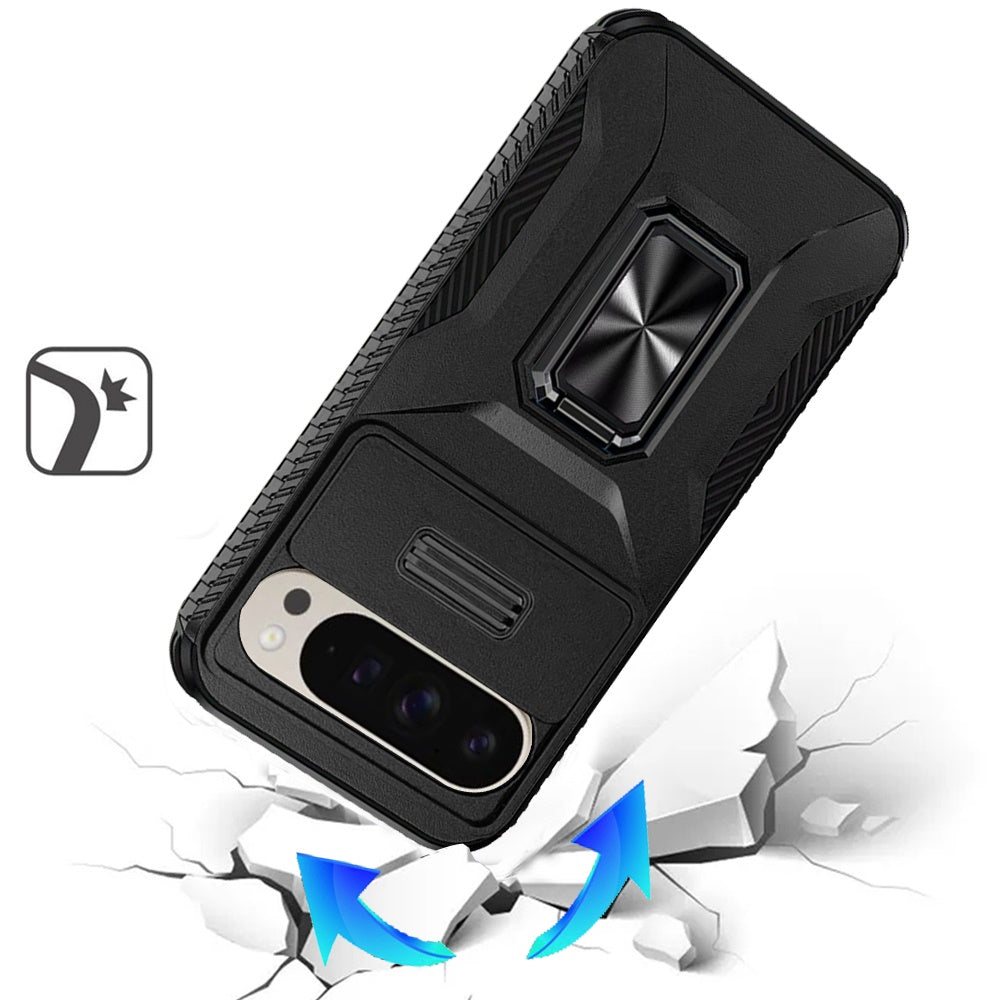 For Google Pixel 10 Pro XL Case, Camera Cover with Magnetic Rotation Ring Stand, Military Grade Hybrid Hard TPU Shockproof Case Cover