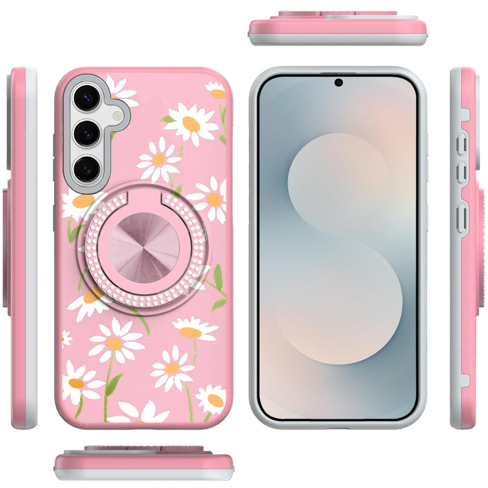 For Samsung Galaxy S26 Pattern Design Hybrid with Invisible Ring Stand & Magnetic Back, Shockproof Protective Grip Case Cover