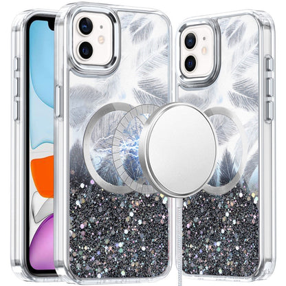For iPhone 16 (6.1") Epoxy Glitter Shimmer Fashion Case with Magnetic Magsafe Compatible Hybrid Sparkling Slim Protective Case Cover Dark Blue