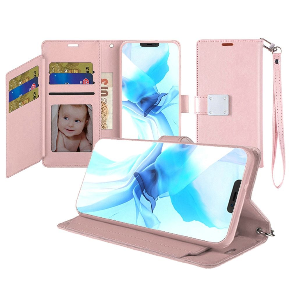 For Apple iPhone 12 /12 Pro Wallet Cases PU Leather with Credit Card /ID /Cash Holder Slot Dual Flip Book Pouch, Stand and Strap Case Cover