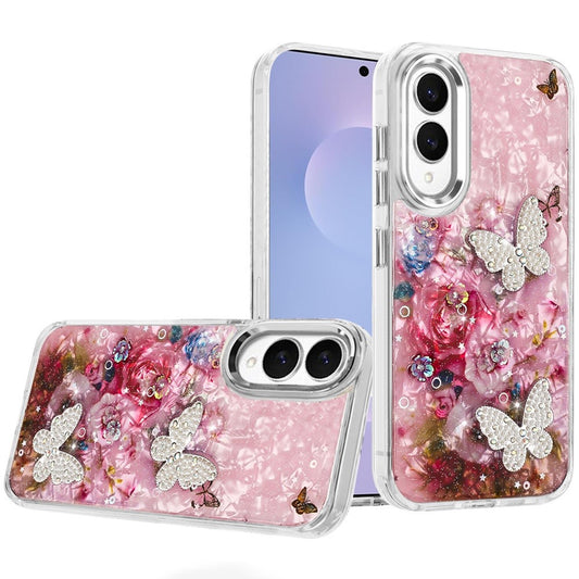 For Samsung Galaxy S25 EDGE Epoxy Glitter Flowers Bling 3D Butterfly Fashion TPU Hybrid with Shockproof Protection Case Cover