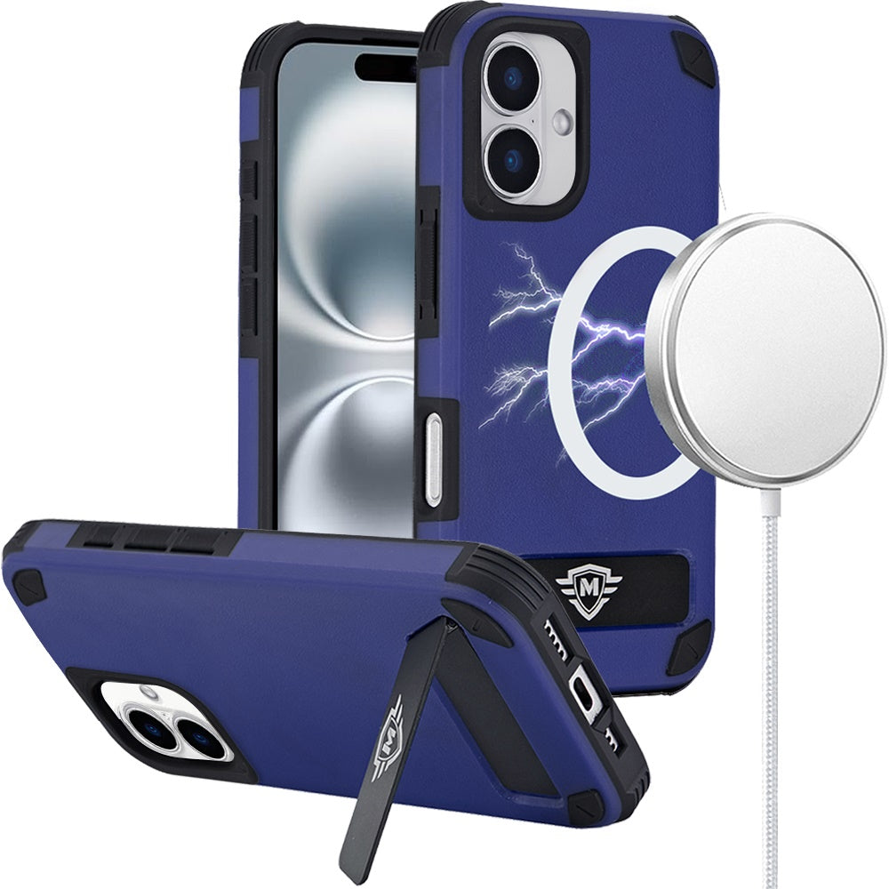 For Apple iPhone 16 (6.1") Heavy Duty Dual-Layer Rugged Protection, Shockproof Kickstand Tough Magnetic Compatible with MagSafe Case Cover