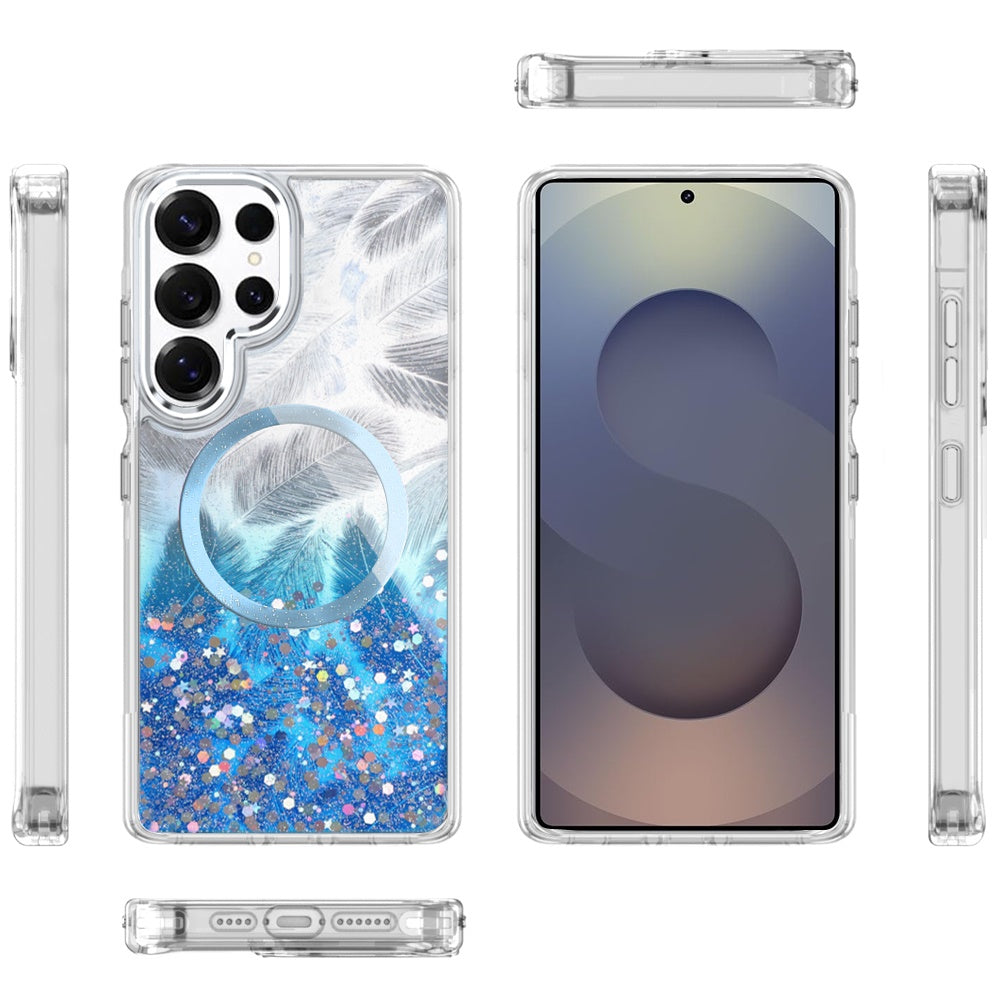 For Samsung Galaxy S24 Ultra Epoxy Glitter Shimmer Fashion Case with Magnetic Magsafe Compatible Hybrid Sparkling Slim Protective Case Cover