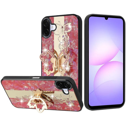 For Samsung Galaxy A07 Diamonds 3D Fashion Bling Sparkly Glitter Ornaments Engraving Hybrid with Ring Stand Case Cover