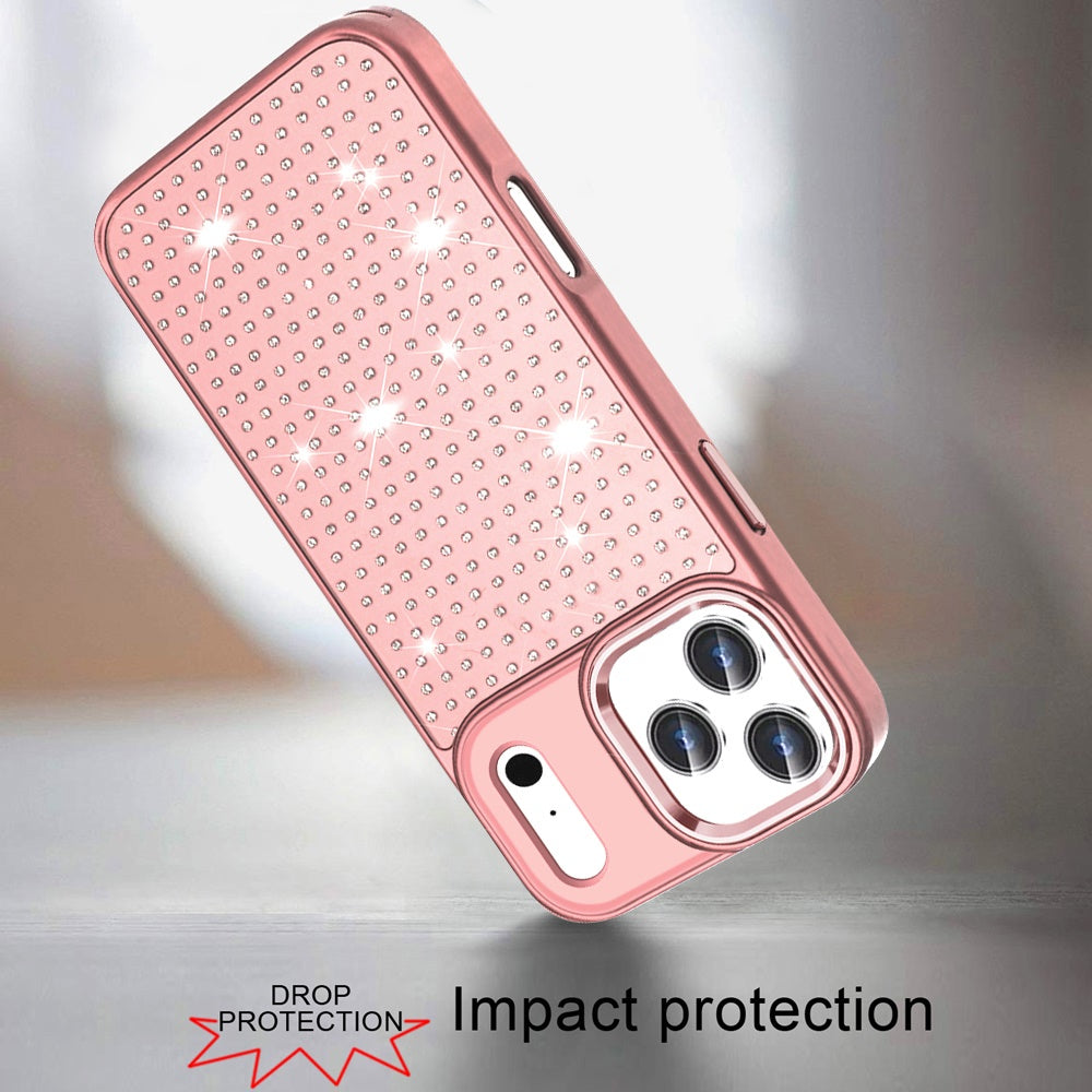 For Apple iPhone 17 Pro Bling Diamond Metallic, Full Sparkle Chrome Edged Hybrid Protective Shockproof Case Cover