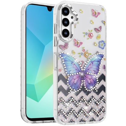 For Samsung Galaxy A16 5G Butterfly Resin Epoxy Diamond Design Metal Edged Hybrid Shockproof Heavy Duty Drop Protection Case Cover