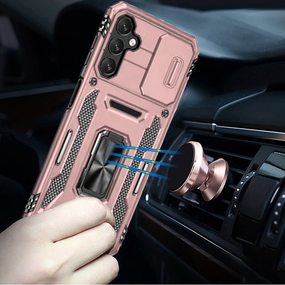 For Samsung Galaxy A15 5G Tough Hybrid Case with Movable Camera Window & Metal Ring Stand Shockproof Case Cover