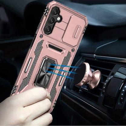 For Samsung Galaxy A15 5G Tough Hybrid Case with Movable Camera Window & Metal Ring Stand Shockproof Case Cover