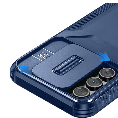 For Samsung Galaxy S21 Slim Fit Shockproof Hybrid with Slide Camera Window Covering, Rugged Tpu Silicone Hard PC Bumper Case Cover Dark Blue
