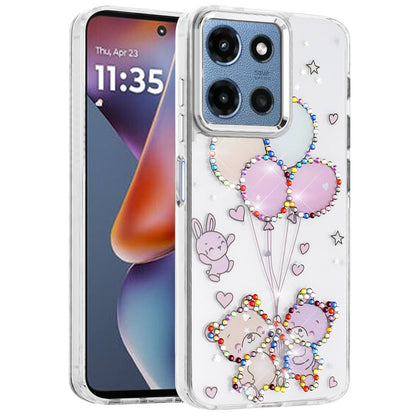 For Motorola Moto G 5G 2026/2025 Butterfly Resin Epoxy Diamond Design Metal Edged Hybrid Shockproof Heavy Duty Drop Protection Case Cover