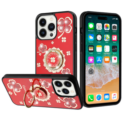 For Apple iPhone 16 Pro Diamonds 3D Butterfly Bling Sparkly Glitter Ornaments Engraving Hybrid Metal Fashion Case Cover Good Luck Floral Red