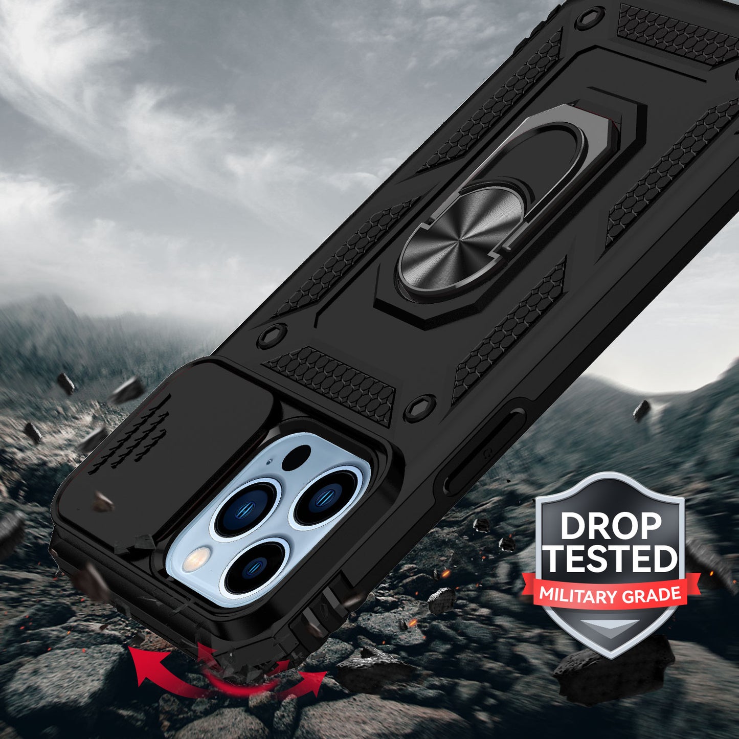 For Samsung Galaxy A16 5G Hybrid Shockproof Edge Bumper with Stand, Camera Lens Protection & 360° Rotate Ring Kickstand Case Cover