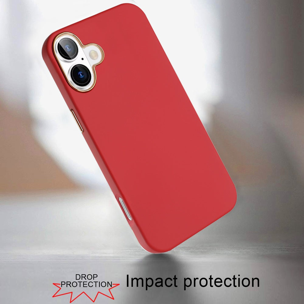 For Apple iPhone 16 Pro Slim Classic Hybrid Around Rubber Gummy Gel Slick Hard PC Silicone TPU Chromed Button Case Cover Red