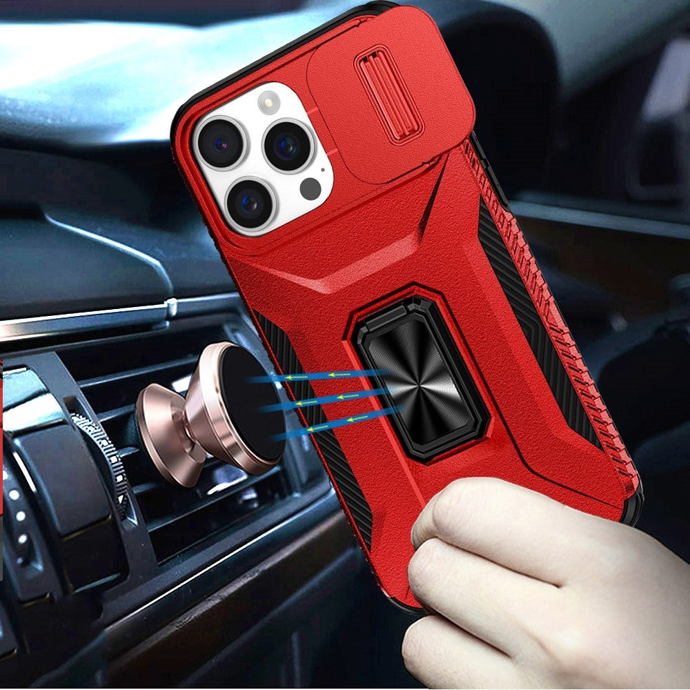 Phone Case for iPhone 14 Pro Max (6.7") Magnetic Ring Stand Camera Protection Shockproof Heavy Duty Kickstand Rugged Grip Anti Scratch Hybrid Cover Red