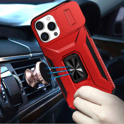 Phone Case for iPhone 14 Pro Max (6.7") Magnetic Ring Stand Camera Protection Shockproof Heavy Duty Kickstand Rugged Grip Anti Scratch Hybrid Cover Red