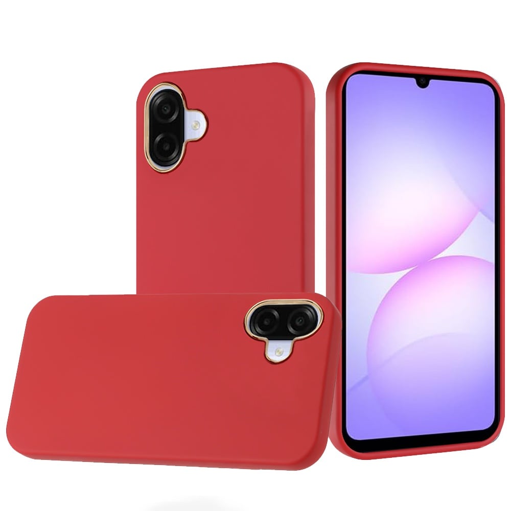 For Samsung Galaxy A07 Slim Classic Hybrid Around Rubber Gummy Gel Slick Hard PC Silicone TPU Chromed Button Case Cover