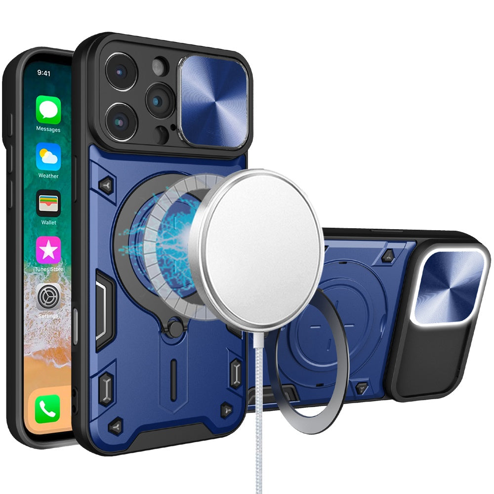 For Apple iPhone 16 Plus (6.7") Hybrid Magnetic Circle 360° Ring Kickstand with MagSafe Compatible & Camera lens Protector Case Cover
