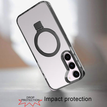 Phone Case for Samsung Galaxy S22 Transparent Dotted Edge Magnetic Ring Stand Shockproof Hybrid Grip Kickstand Clear Rugged Drop Protection Cover Black