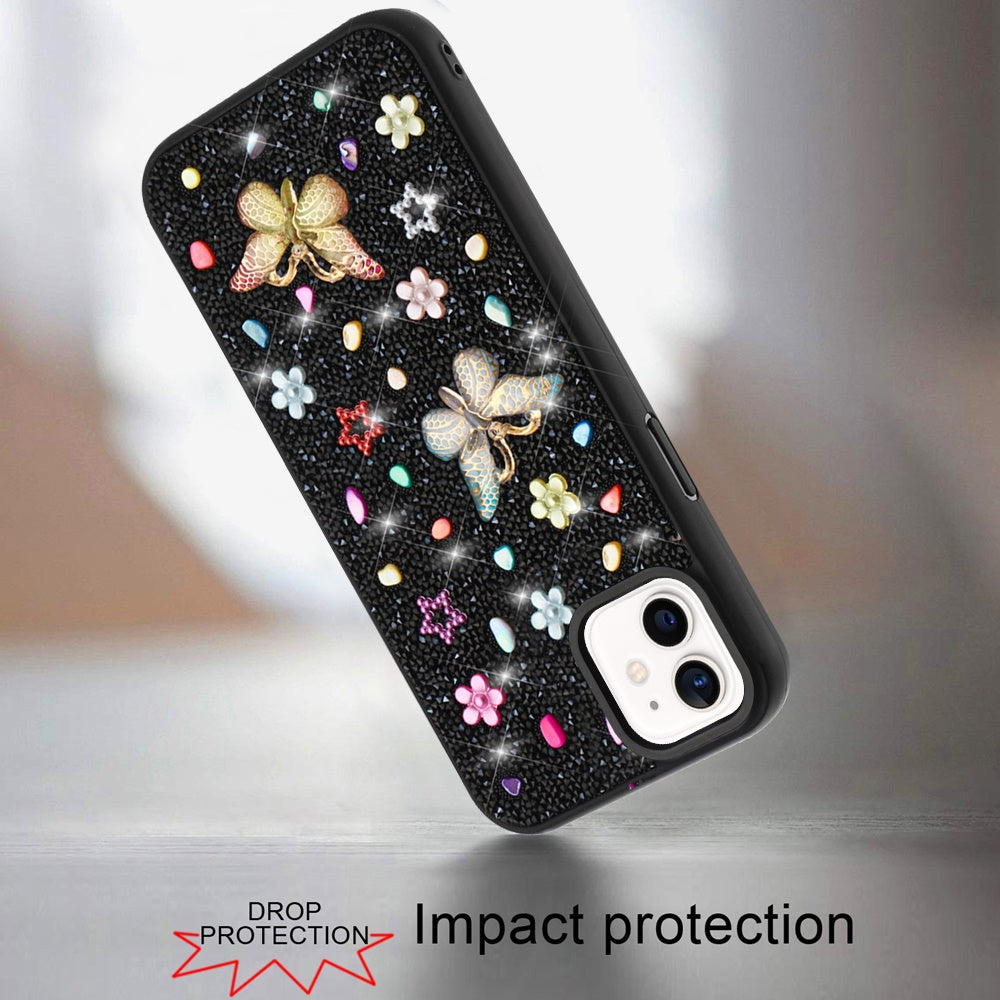For Motorola Moto G 5G 2025 Diamond Butterfly 3D Glitter Bling Design, Slim Hybrid Sparkle Protective Cover TPU for Women Girls Case Cover Black