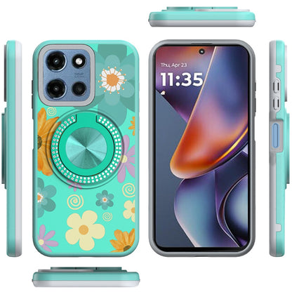 For Motorola Moto G Play 5G 2026 Pattern Design Hybrid with Invisible Ring Stand & Magnetic Back, Shockproof Protective Grip Case Cover