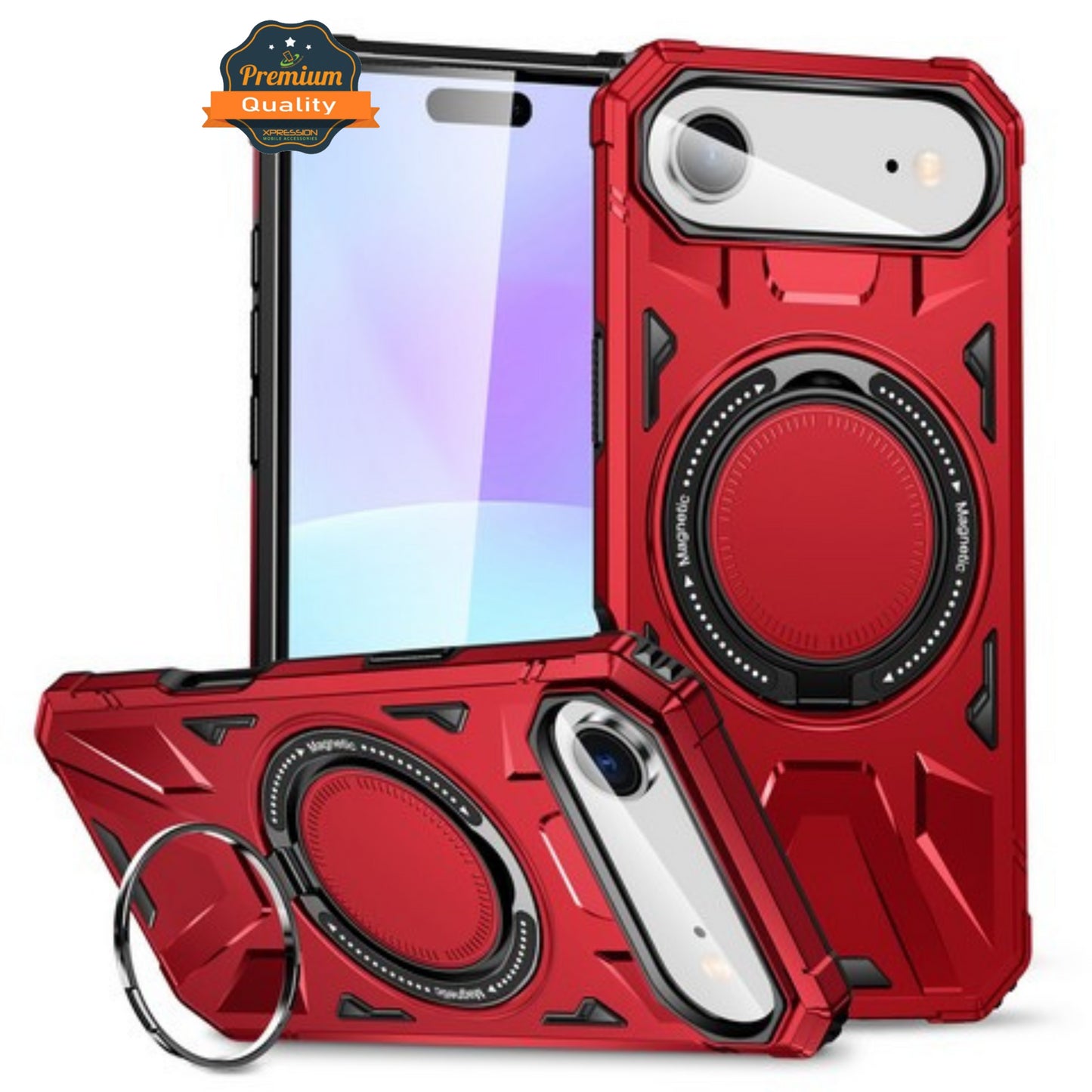 For Apple iPhone 17 AIR Tough Shockproof Hybrid Magnetic Large Rotating Ring Stand Compatible with MagSafe Case Cover