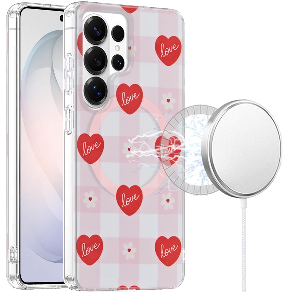 Phone Case for Samsung Galaxy S26 Ultra Shockproof Dual Layer TPU IMD Print Rugged Anti-Slip Grip Drop Protection Scratch Resistant Slim Fit Glossy Floral Heart Aesthetic Cover