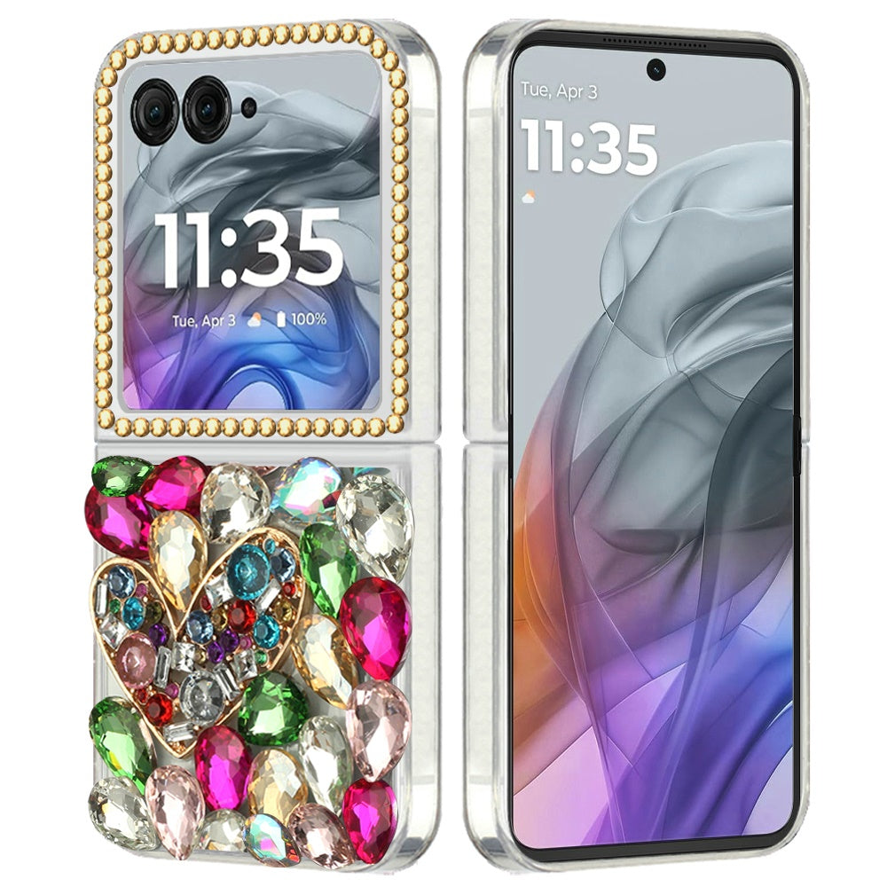 For Motorola Razr 2024 Bling Crystal 3D Full Diamonds Luxury Sparkle Glitter Rhinestone Hybrid Protective Case Cover