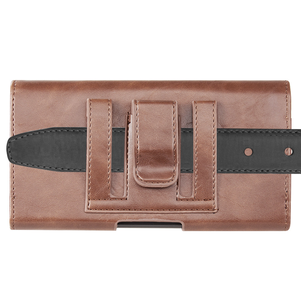 For Apple iPhone 16 Pro (6.3") Universal Horizontal Leather Phone Case with Embossed American Eagle Pouch Belt Clip Holster & Magnetic Pouch [Brown]